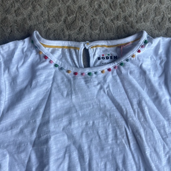 NWT Mini Boden Ali Puff Sleeve Top Pom White 100% Cotton T-Shirt, size 13-14Y - Picture 6 of 10